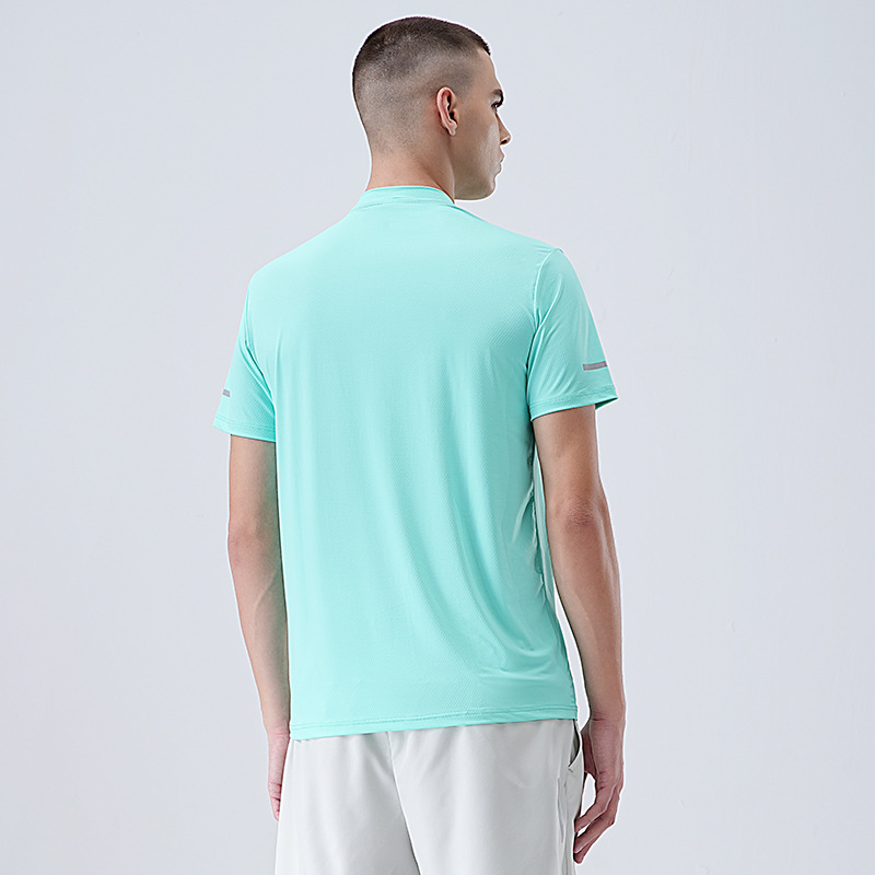 Deportivo delgado acondicionamiento físico hielo veloz ropa seca hombre verano maratón transpirable agujero transpiración camiseta de cuello redondo