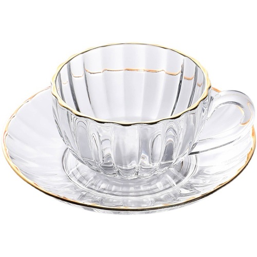 复古南瓜玻璃杯碟套装家用轻奢单品咖啡杯小精致下午茶杯待客杯子