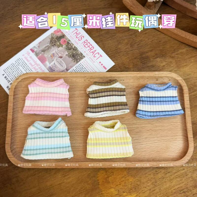 Long-Legged Kitty Doll Clothes, Handmade 10cm Striped Knitted Doll Clothes T-Shirt, High-Quality Dress-Up Vest Clothes Wholesale