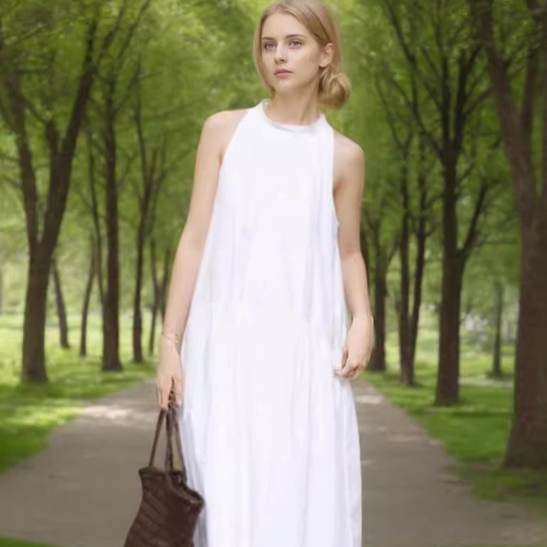 2026 New Summer Women's Clothing, Stunning Southern French Resort Style High-Density Cotton Stand-Collar Halter A-Line Long Dress