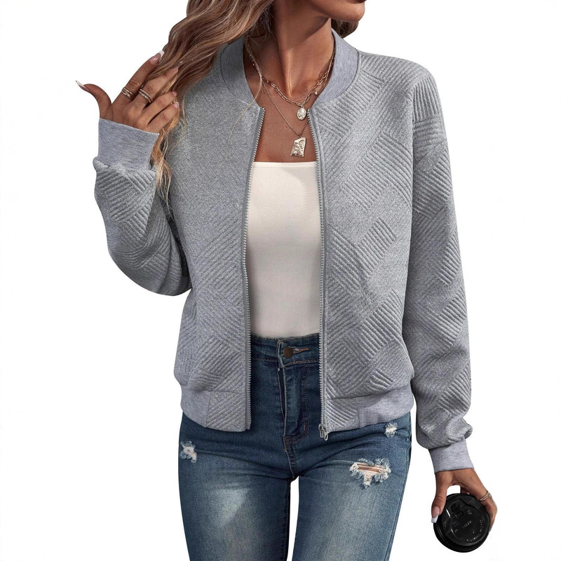 Amazon European and American Cross-Border Trade Solid Color Zipper Jacket Baseball Collar Casual Coat Women's European and American Style