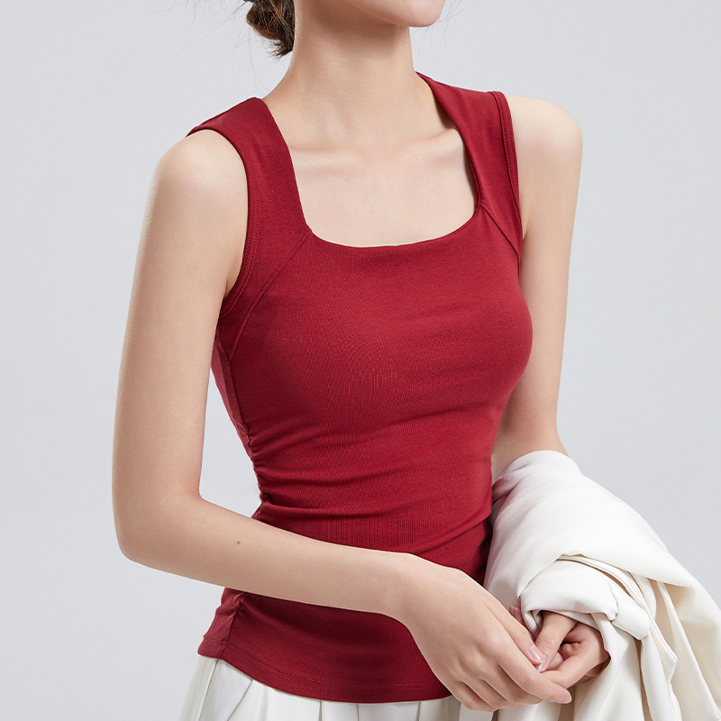 2025 Summer New Style Hot Girl with Chest Pad Square Collar Wide Shoulder Inner One-piece Vest Slim-fit Slimming Top for Women