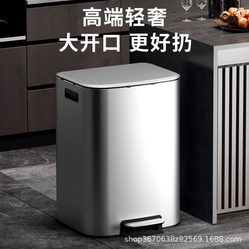 Stainless Steel Trash Can, Large Capacity, Commercial and Household Use, Kitchen, Pedal-Operated, with Lid, Hotel, Office, over 60L, Silent