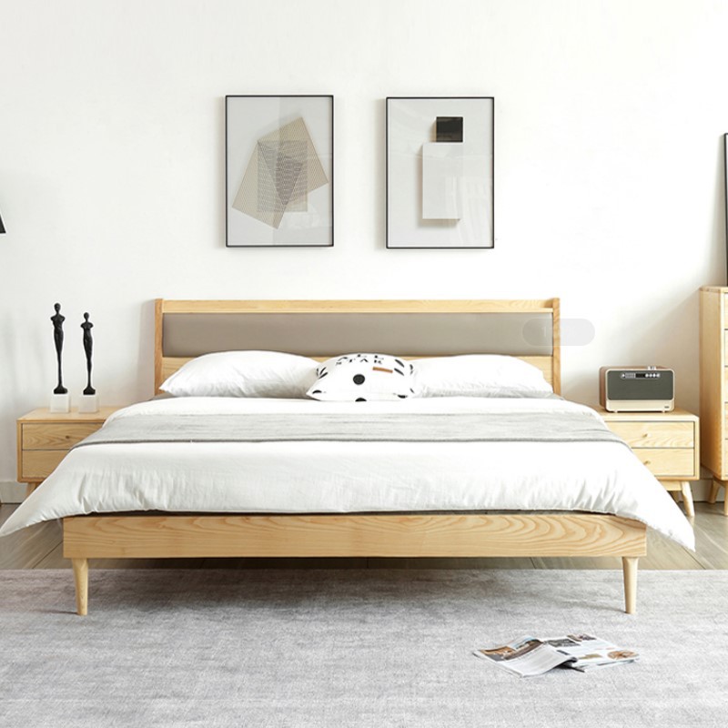 北歐全實木床現代簡約白蠟木日式主臥1.8米1.5帶軟靠雙人床大床