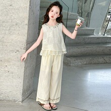 女童夏季套装2025新款儿童时髦夏装洋气阔腿裤两件套度假波西米亚
