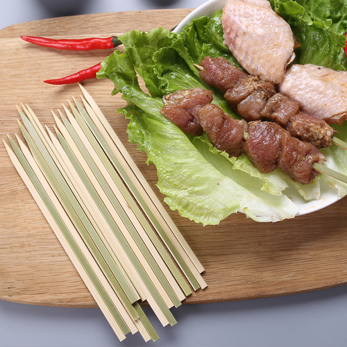 Japanese-style yakitori charcoal grilled skewers with flat, sturdy, commercial-use disposable bamboo skewers