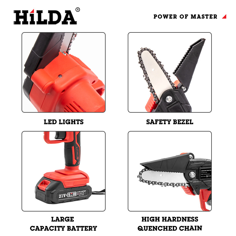 Motosierra de batería de litio HiLDA/Hilda, sierra para trabajar la madera, sierra para cortar madera, sierra eléctrica de 4 pulgadas con una sola mano, sierra para cortar madera de jardín