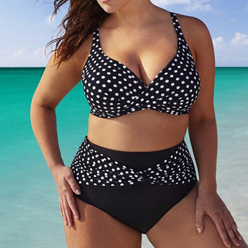 Cross-Border European and American Sexy Large Size Polka Dot Print Bikini Swimsuit 5XL Push up Plus Size Manufacturer Spot Wholesale
