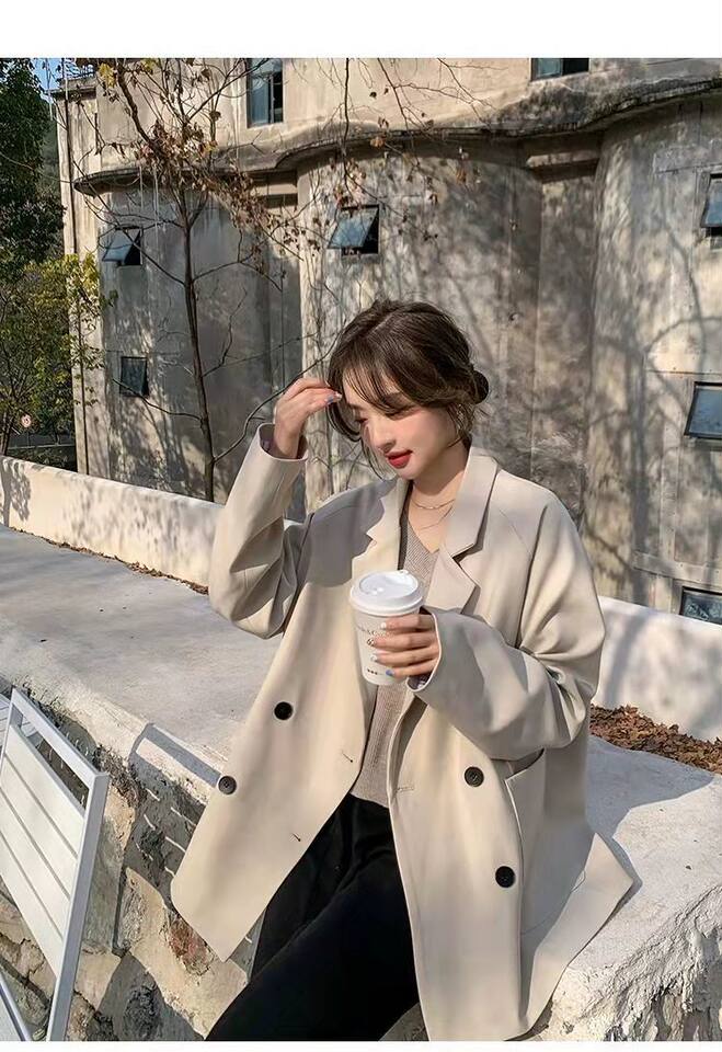 Áo khoác vest nữ công sở dáng trung bình, form rộng, tay dài, kiểu mới xuân thu — Màu trắng nhạt, đen, Màu trắng nhạt - phiên bản nâng cấp với chất liệu vải tốt hơn, Phiên bản nâng cấp màu đen với tay nghề tốt hơn chi tiết 17