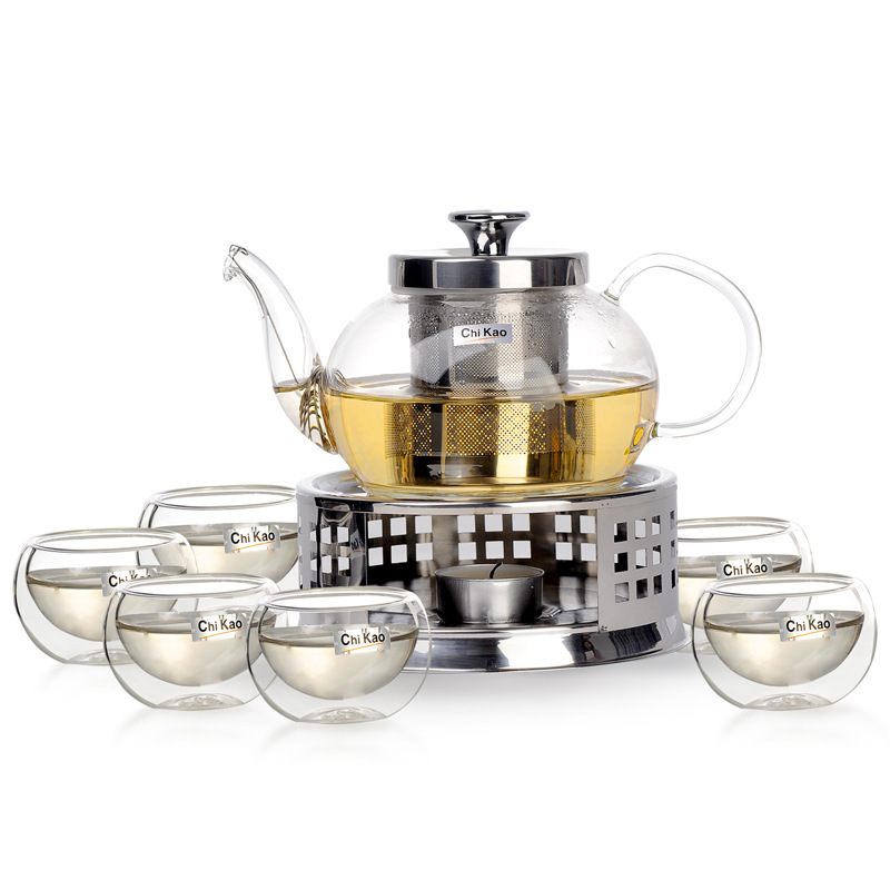 奇高玻璃茶具套装茶壶可蜡烛加热水果茶壶花果茶杯加热底座炉