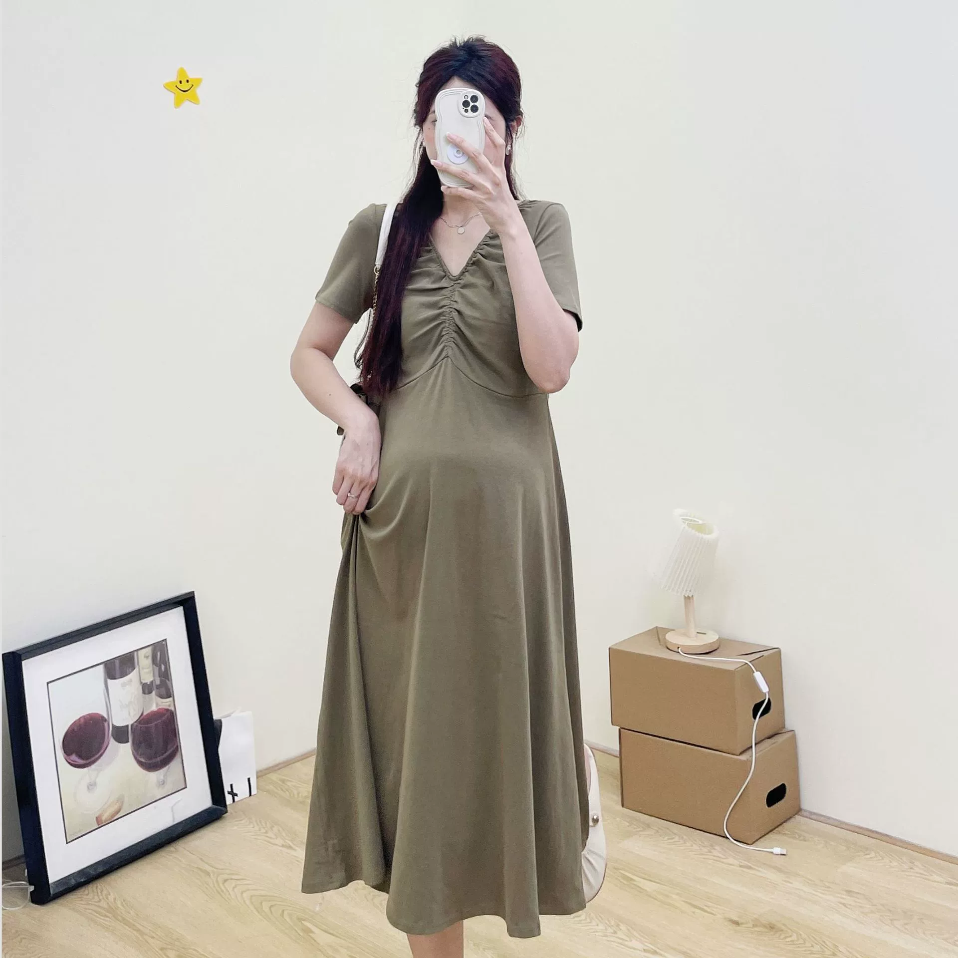 Платье Summer fashionable dress for pregnant, Korean style, V-neckline, A-line