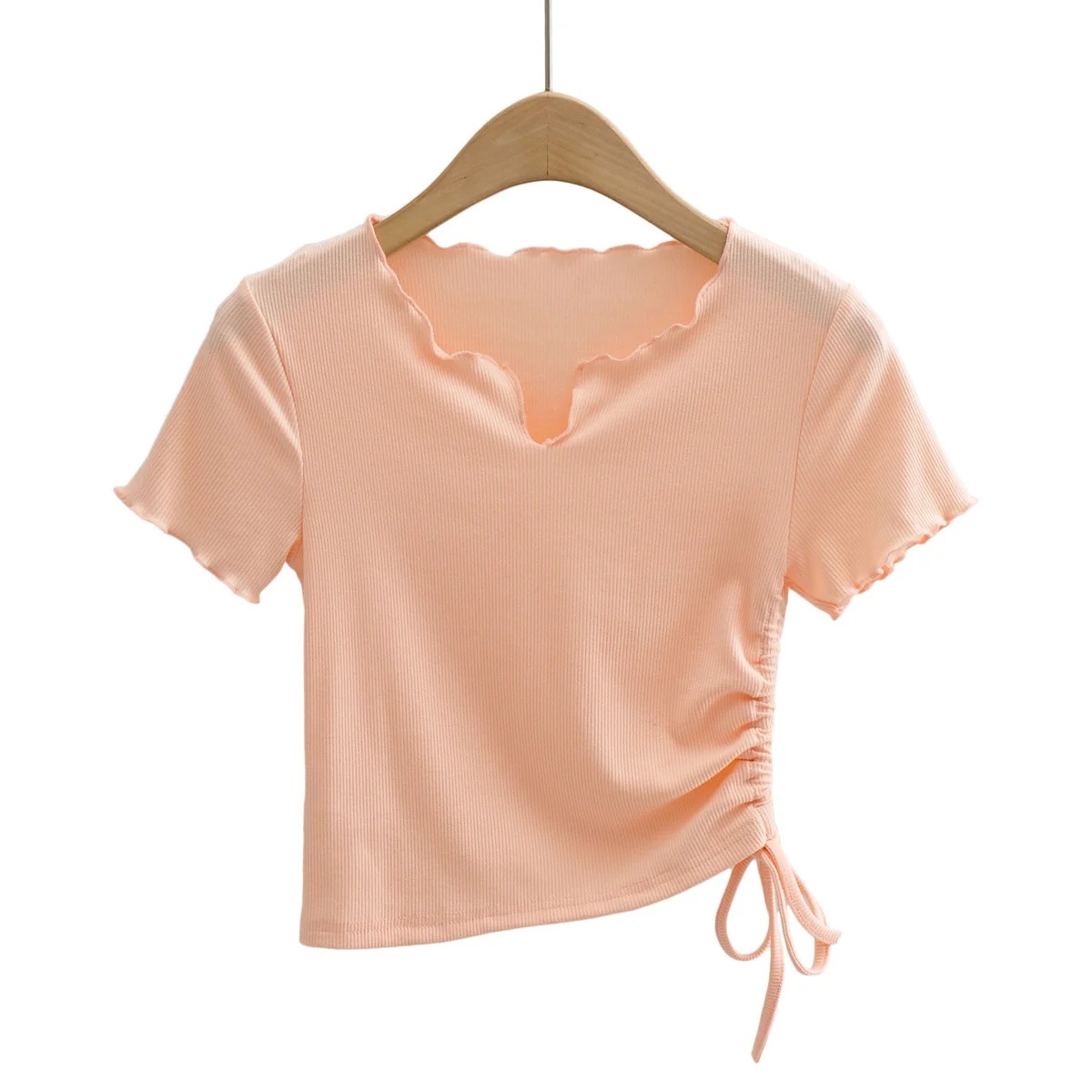 petal collar drawstring short-sleeved T-shirt NSHS48223
