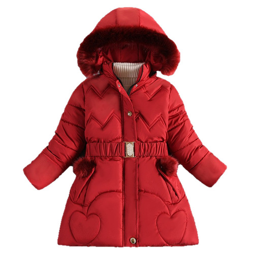 Girls 'winter clothes, thick coat, medium and long new cotton clothes, large fur collar, winter clothes, warm coat, children