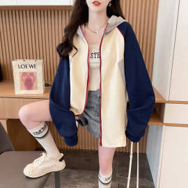 大码胖mm300斤秋冬加绒加厚连帽外套女韩版宽松慵懒开衫卫衣ins潮