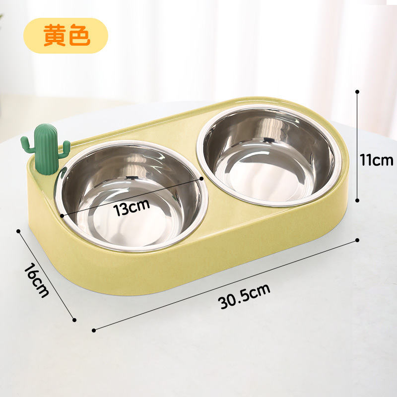 Cat Bowl Food Bowl gato mascota perro tazón de agua comida para gatos tazón de arroz especial tazón de arroz boca oblicua agua potable integrada doble Bowl