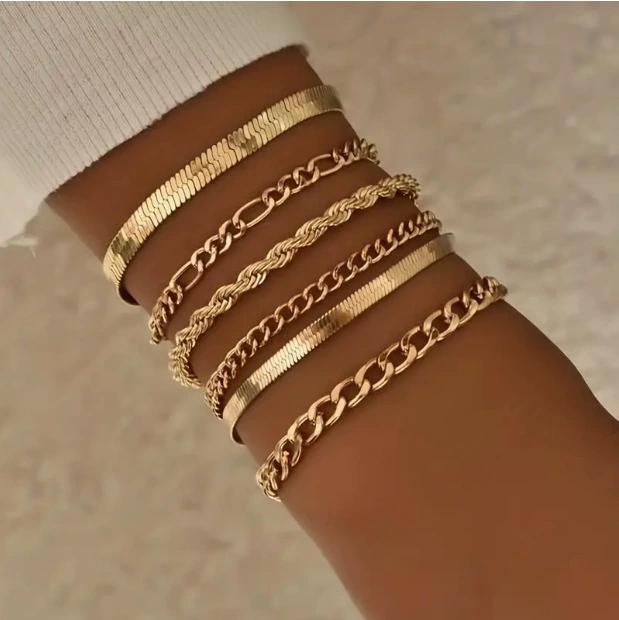 Европейские и американские популярные ювелирные изделия из рук трансграничные продажи моды 6 штук набор браслетов простой металлический браслет цепи браслет
