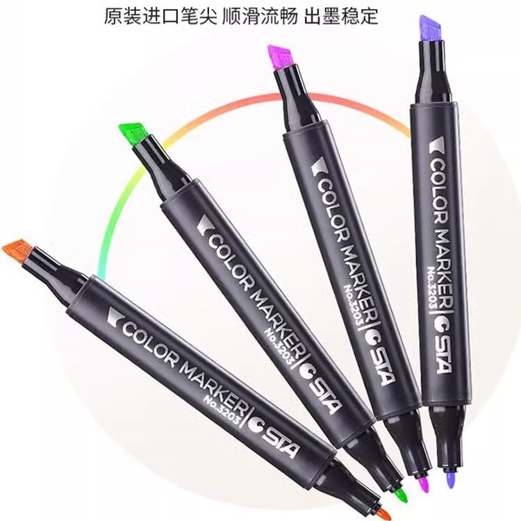 Sta marcador 3203 solo auto-seleccionado de cabeza dura de alcohol aceitoso marcador de doble cabeza venta única