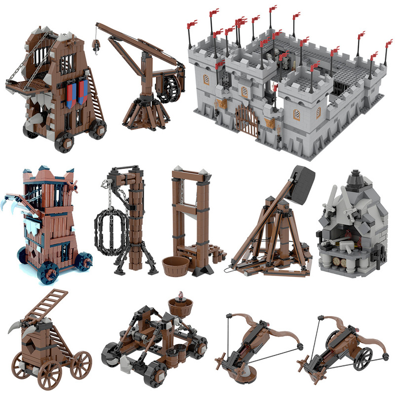 MOC lion fortress castle modular city wall tower turret medieval military soldier minifigure scene ornaments