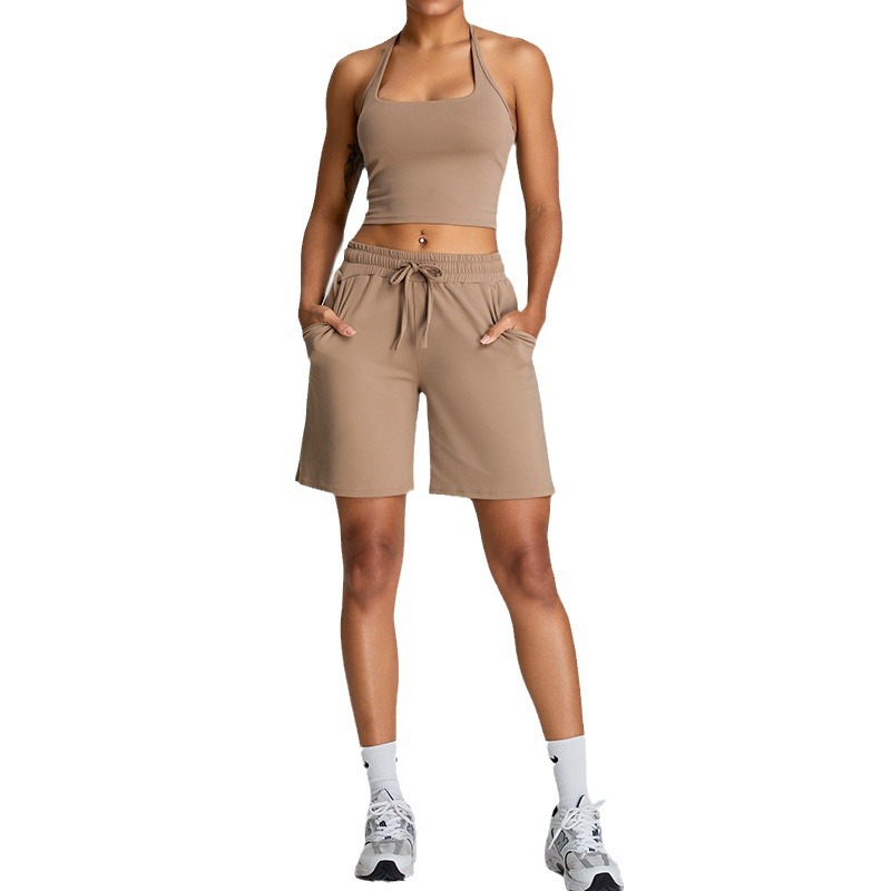 Primavera y verano nuevo estilo de moda al aire libre ocio juego deportivo mujer cuello colgante hermosa ropa de yoga de espalda ajustada juego deportivo fitness