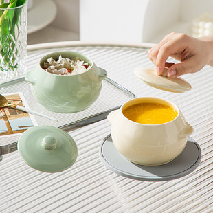 Ceramic Stew Pot with Lid Bird's Nest Pot Household Baby Food Bowl Steam Pot Dessert Bowl Water-proof Stew Pot Small Soup Pot for Commercial Use