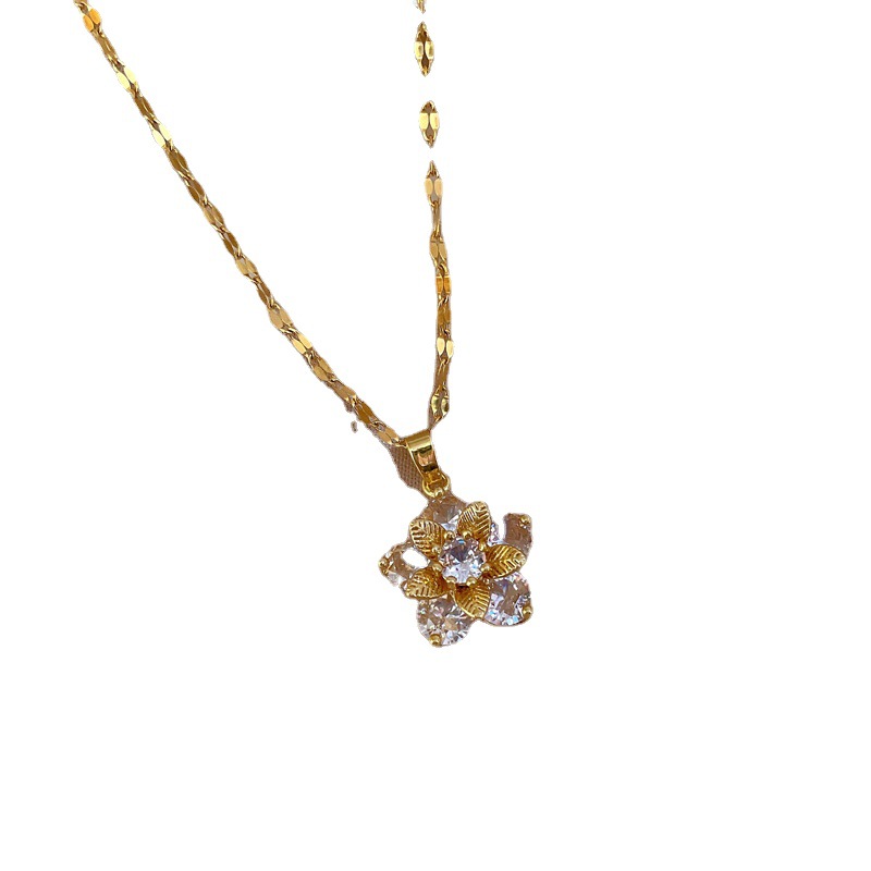 Micro Inlaid Copper Plated Real Gold Snowflake Zircon Pendant Necklace Female Internet Celebrity Versatile Collarbone Chain Titanium Steel Chain_voghion.com
