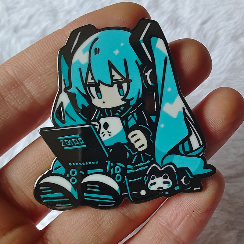 Cute 2D anime enamel pin, imitation enamel glitter girl metal badge, backpack decoration pin