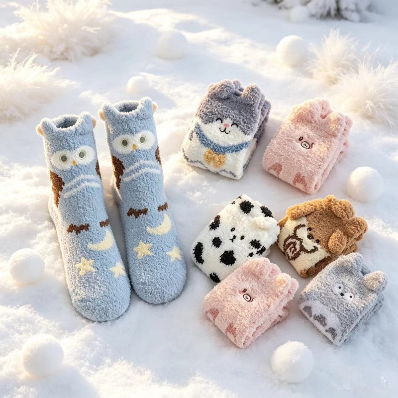 Women's Slippers Socks Microfiber Stuffed Sleeping Socks Home Gift Crew Funny Novelty Animal Coral Velvet Socks
