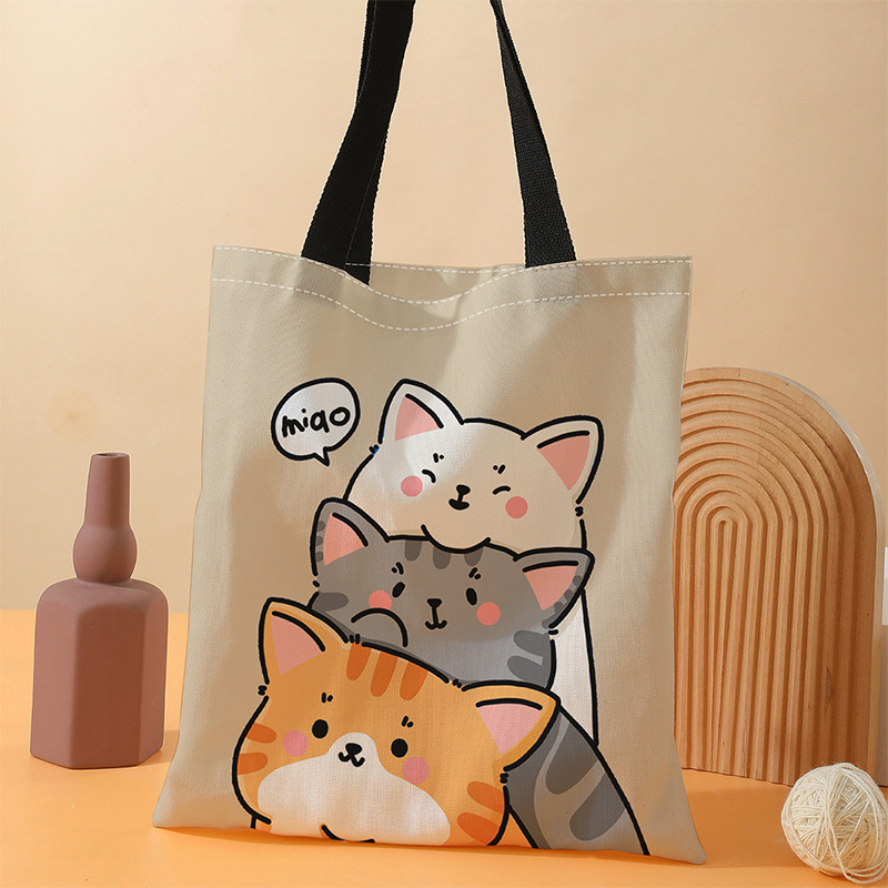 亚马逊热销猫咪印花帆布包无底无侧购物袋单肩手提袋厂家批发