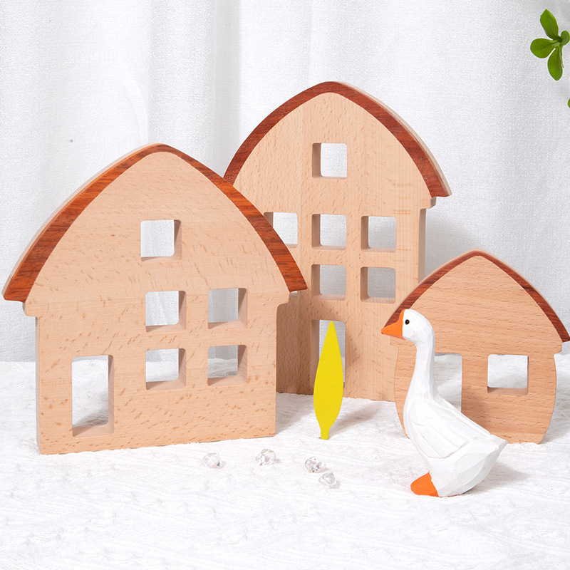 Educación temprana acrílico construcción de la casa de madera maciza estilo nacional de tres piezas muebles decorativos
