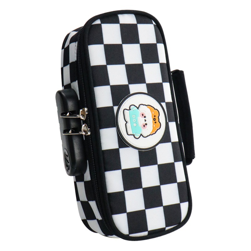 Estudiante de la escuela primaria gran capacidad tablero de celosía Contraseña de bloqueo caja de lápiz lindo creativo multi-capa multi-funcional portátil lienzo papelería caja