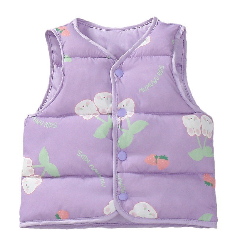 Otoño y invierno chaleco caliente para bebés, niños y niñas, clips de caballo para bebés, chaleco de pluma para niños en ambos lados