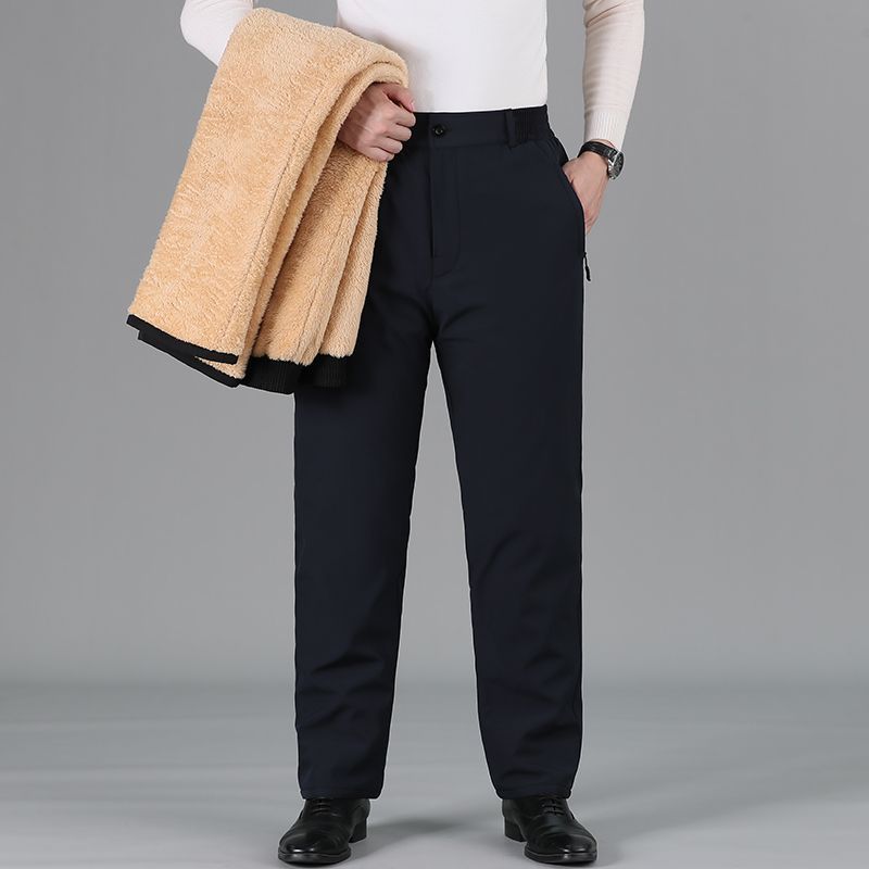 Pantalones de algodón de desgaste exterior para hombres de mediana edad y ancianos pantalones de hombre de cintura elástica gruesa con forro polar invierno 5060 papá usa pantalones rectos sueltos
