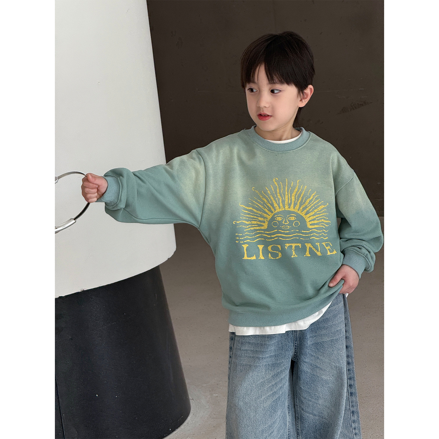Spring Korean style gradient tie-dye letter print children's long-sleeved casual sweatshirt for boys and girls, versatile children's clothing