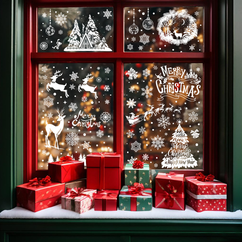 2026 新しいクリスマス静電ウィンドウステッカーホワイトクリスマスツリーハンギングボールクリスマススノーフレーククリスマスパーティーの装飾|undefined