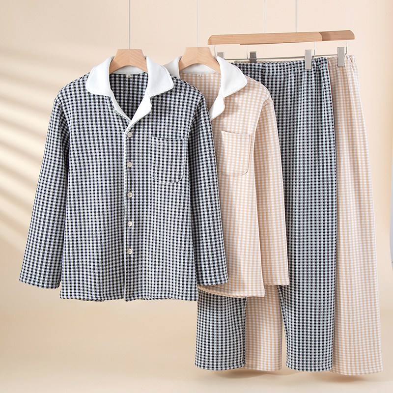 New Men's Thermal Pajama Set, Autumn and Winter Thin Fleece Men's Loungewear, Lapel Cardigan Thermal Clothing