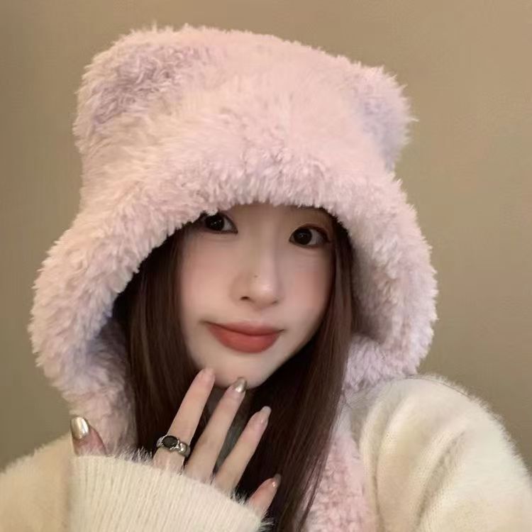 クマのニット帽、かわいいウールのぬいぐるみ、女性の秋冬の万能韓国版、暖かいぬいぐるみ、大きな頭囲、小さな顔|undefined