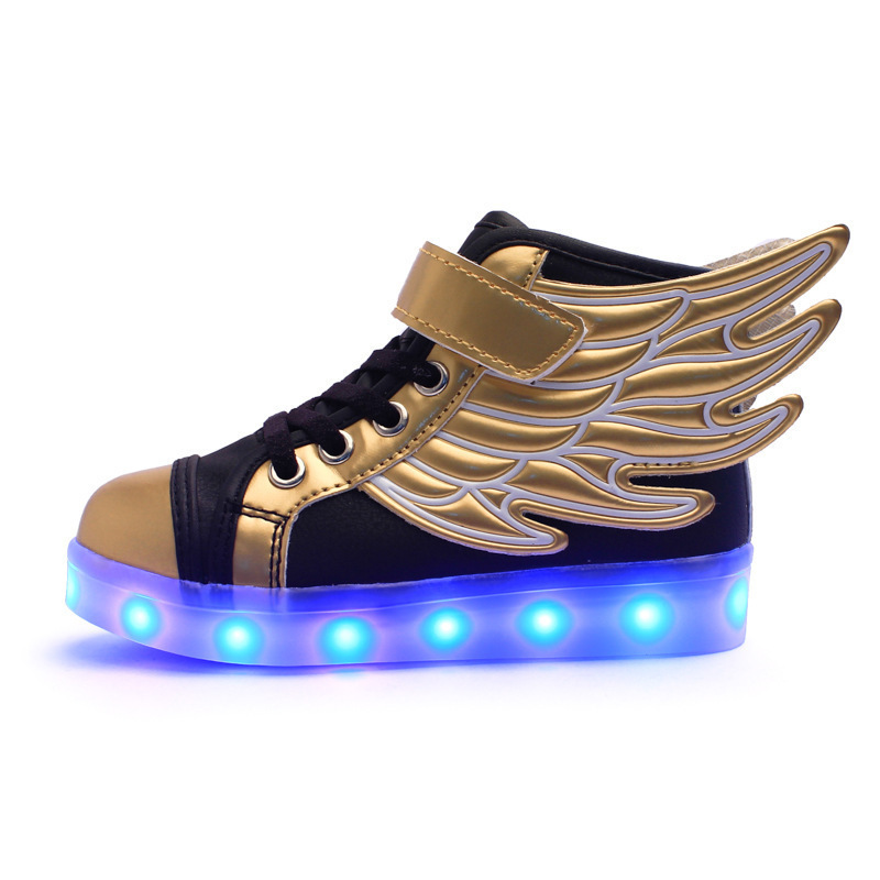 Chaussures lumineuses pour enfants Net rouge chaussures pour enfants automne et hiver nouvelles chaussures lumineuses rechargeables à LED chaussures de conseil USB ailes colorées une pièce_voghion.com