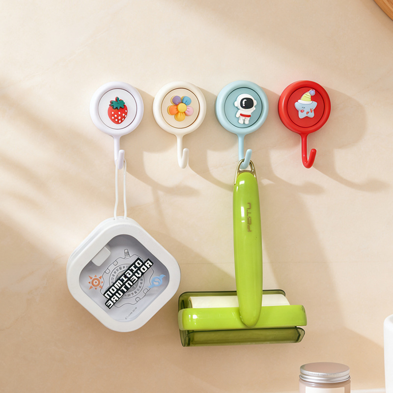 Cute Cartoon-Style Hooks, No-Drill Adhesive Hooks, Strong Adhesive Hooks for Kitchen Walls, Traceless Hooks for Home, Dormitory, Bathroom, Round Hooks