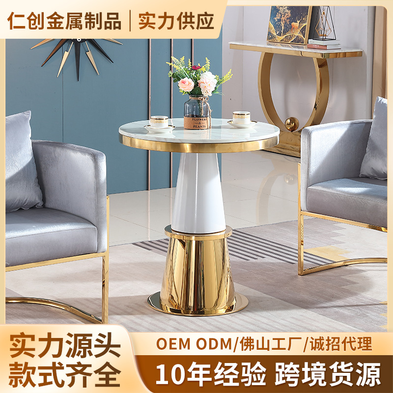 Slate Small Round Table Milk Tea Shop Hotel Western Restaurant Bar Cafe Dining Table Simple Leisure Negotiation Round Table