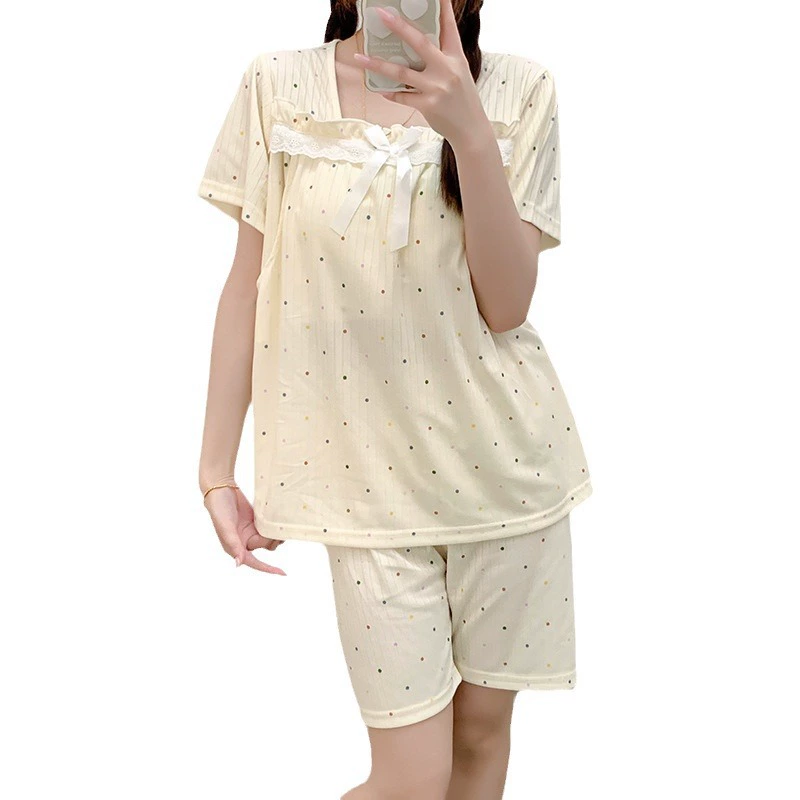 Shorts, pijama, summer top with cups for pregnant, with short sleeve, square neckline