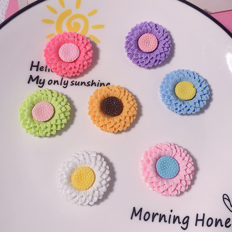 Nuevo colorido girasol flor diy accesorios de resina crema pegamento para el cabello clips para el cabello accesorios hechos a mano botones de zapatos broches