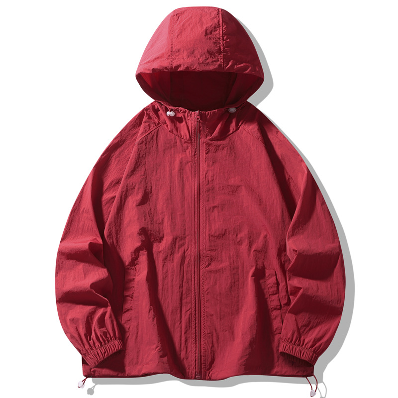 Tejido de nylon impermeable, ligero y anti-UV, ropa de piel de pareja, ropa de protección solar con capuzas al aire libre de color sólido