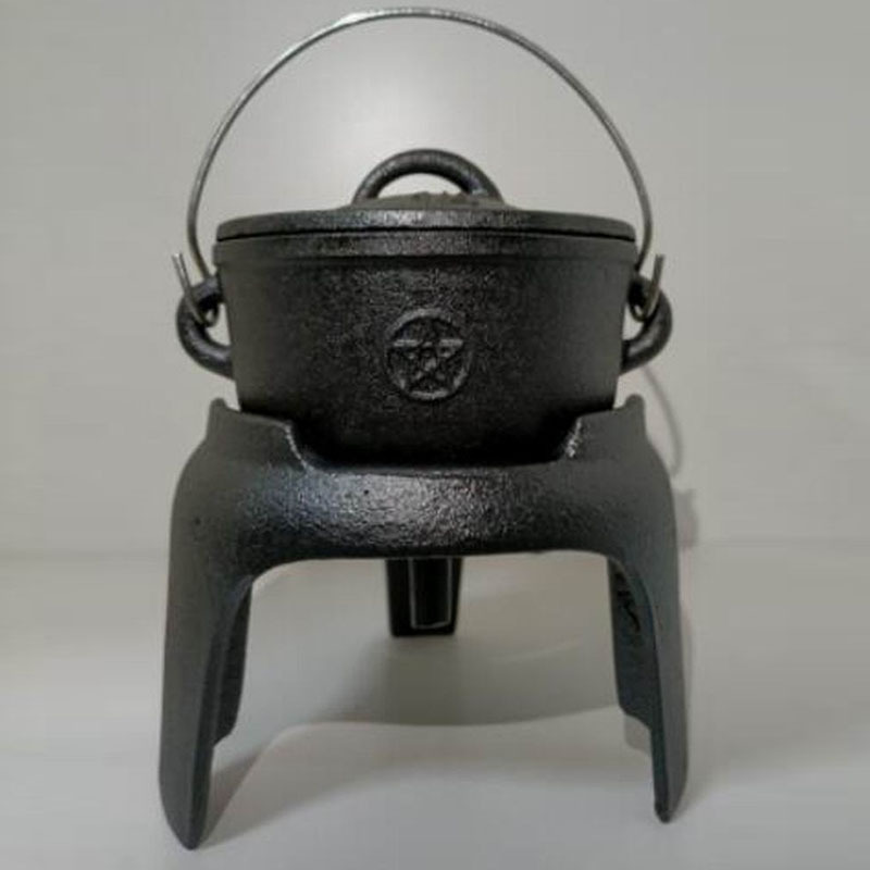 三脚锅铸铁手工复古摆件燃烧锅装饰仪式道具中式几何造型