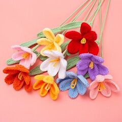 完成品クロスボーダー開口チューリップ毛糸花編み花手作り模造花かぎ織りバレンタインデー教師の日プレゼント