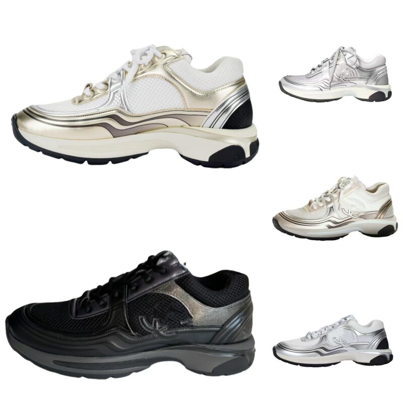 Chanel-Style Silver Horn King Cross-Border Sneakers for Men and Women 23C Popular Mesh Low-Top Casual Shoes Thick-Soled Dad Shoes