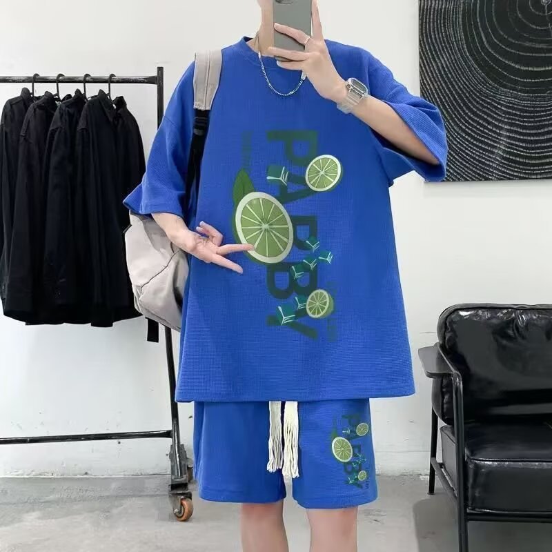 Camisa menos ropa traje de ropa deportiva verano para hombres camiseta de manga corta jersey de baloncesto pantalones cortos casuales de dos piezas tendencia coreana