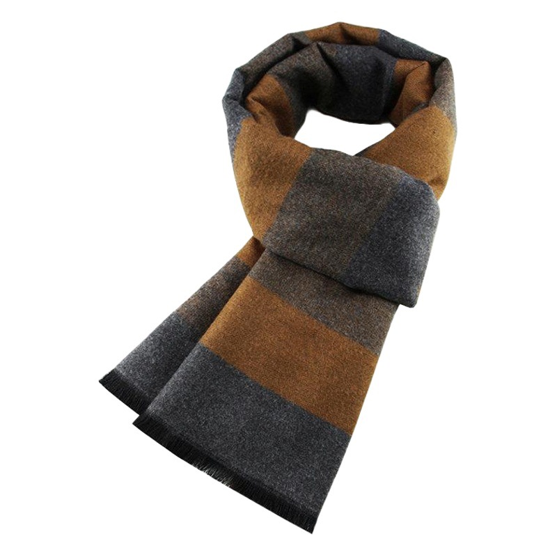 Men's Scarf for Middle-Aged and Elderly, Winter Warm Thickened Fleece Striped Scarf, Cotton Material, Gift for Grandpa
