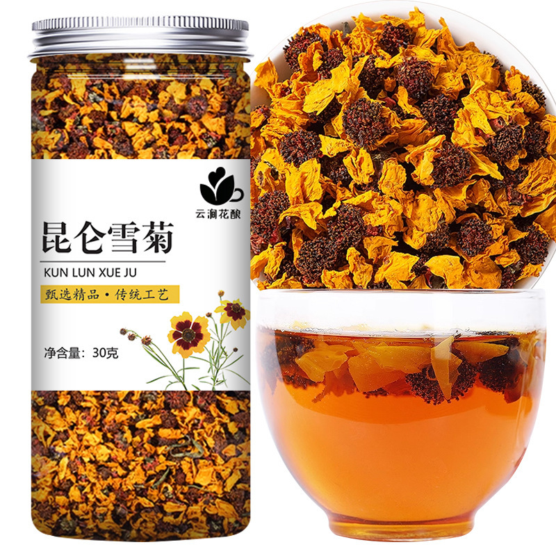 Wholesale Canned Snow Chrysanthemum Shipped from Xinjiang Authentic Kunlun Snow Chrysanthemum Factory Direct Sales 30g Bottled Sulfur-Free Tianshan Snow Chrysanthemum