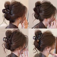 高级感巧克力棕大号抓夹女秋冬新款盘发鲨鱼夹简约气质蝴蝶结发饰