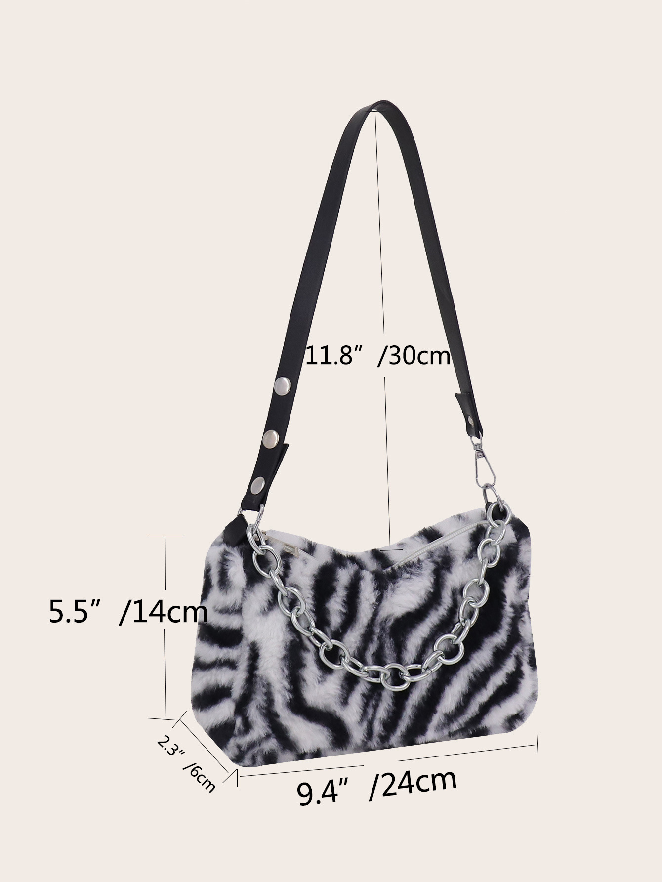 Women's Large Autumn&winter Plush Zebra Fashion Square Zipper Underarm Bag display picture 2